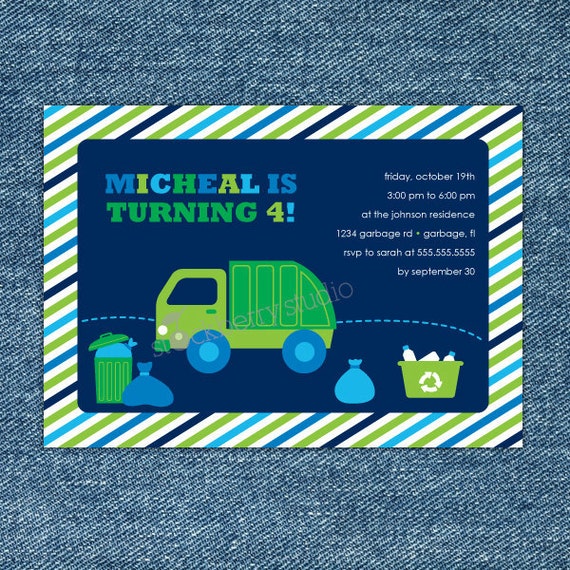 Garbage Truck Birthday Invitation - Garbage Truck Party Invite Printable - Boy Birthday Party Invitation - Trash Truck - Dump Truck party Il_570xn