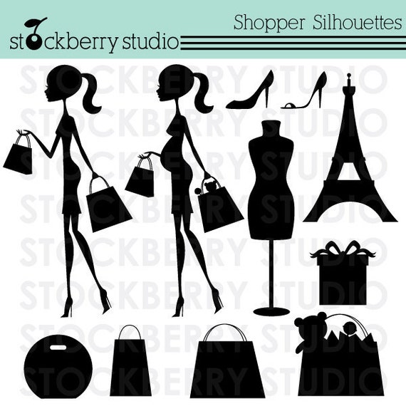 Fashion Shopper Silhouettes Personal and Commerical Use Clipart Set - Instant Download Il_570xn