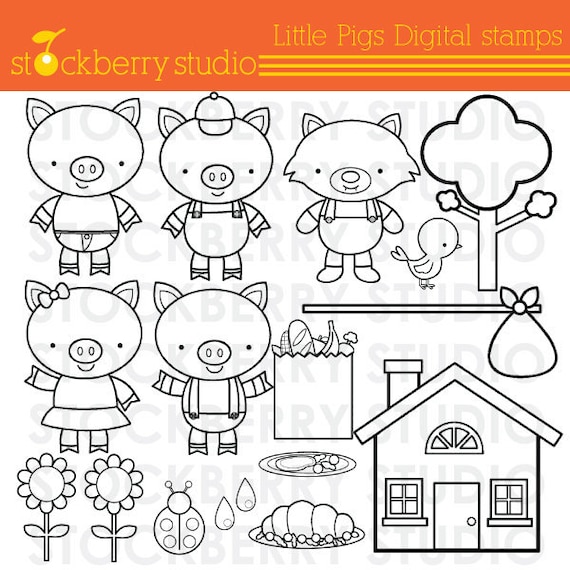 Three Little Pigs Digital stamps clipart set - Instant Download Il_570xn