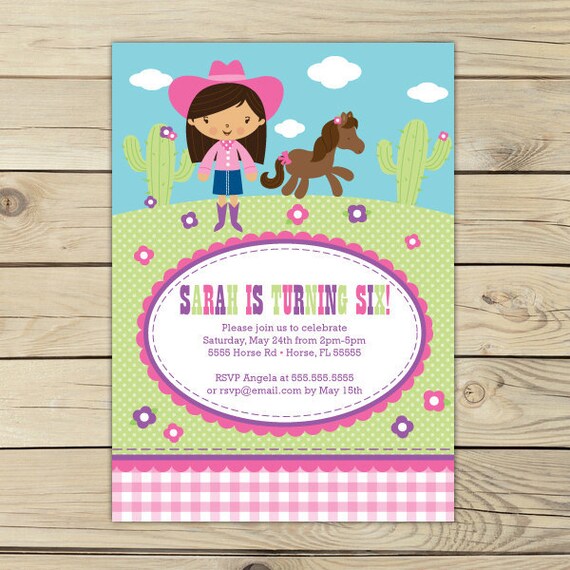 Cowgirl Pink and Purple Girl Birthday Printable Invitation Il_570xn