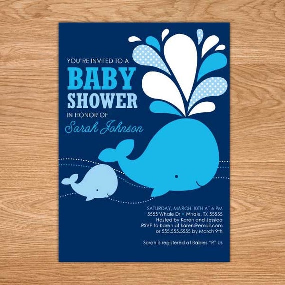 Whale Baby Shower Invitation Printable Baby Shower Invites Navy 