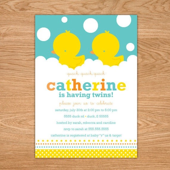 Twins Rubber Ducky Birthday Custom Printable Invitation Neutral Il_570xn