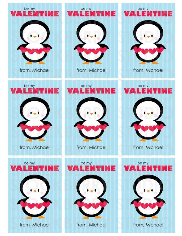 Penguin Valentine's Day Card Printable kids valentine