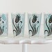Set of 4 Vintage Drinking Glasses Mid Century Turquoise Blue Black Flower Stripe Pattern Retro Kitchen Hostess Cottage Chic