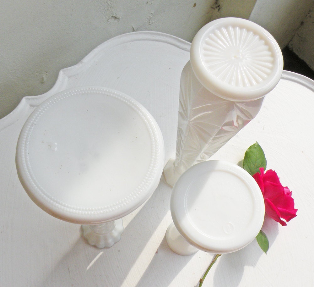 Vintage Milk Glass Vases Collection Set of Three White Bud