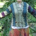 down at the campfire kimono sweater, light weight, shirt, recycled, vegan, upcycled clothing, green purple teal, large, extra large