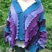 dragonfly wings short kimono wrap sweater, light/mid weight, vegan, recycled, upcycled clothing, pixie, gypsy, purple, lilac, lavender, teal