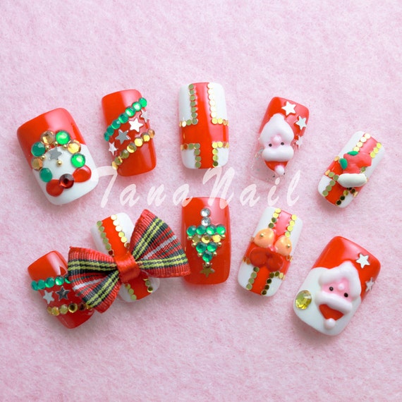 Japanese Nail Art Tips Christmas Design Santa Claus Red