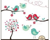 Items similar to Kissing Love Birds Forest clipart digital file ...