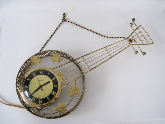 Banjo United guitar clock Wall Electric Vintage vintage Clock  Guitar wall Gold