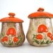 Vintage Canister Set Ceramic Kitchen Orange Mushroom
