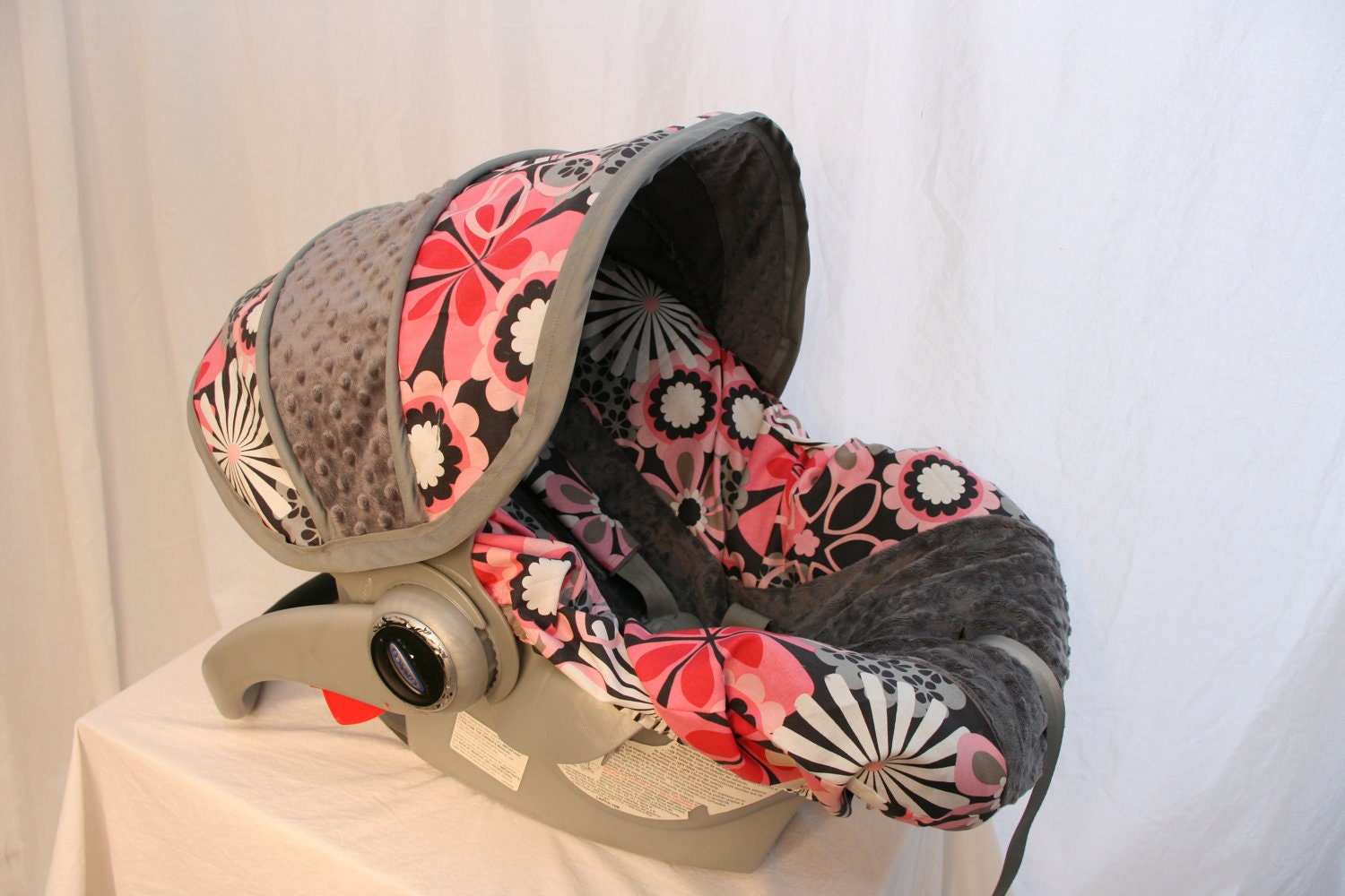 Pink & Gray floral Infant car seat cover girl baby seat