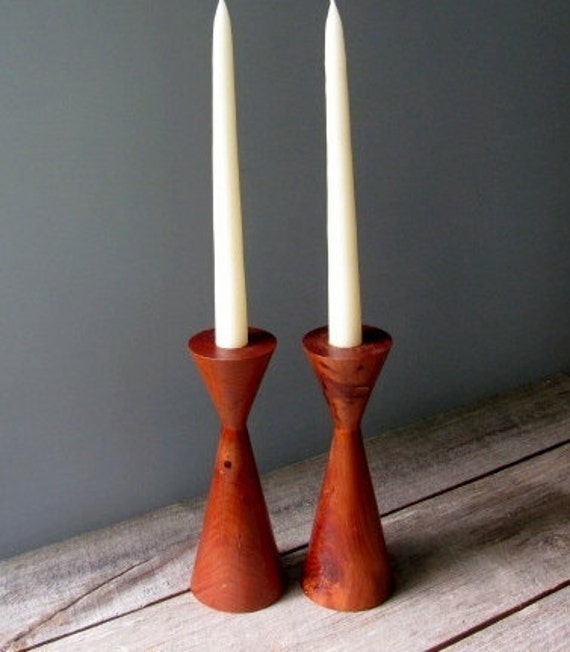 Items similar to Vintage Wooden Candlesticks on Etsy