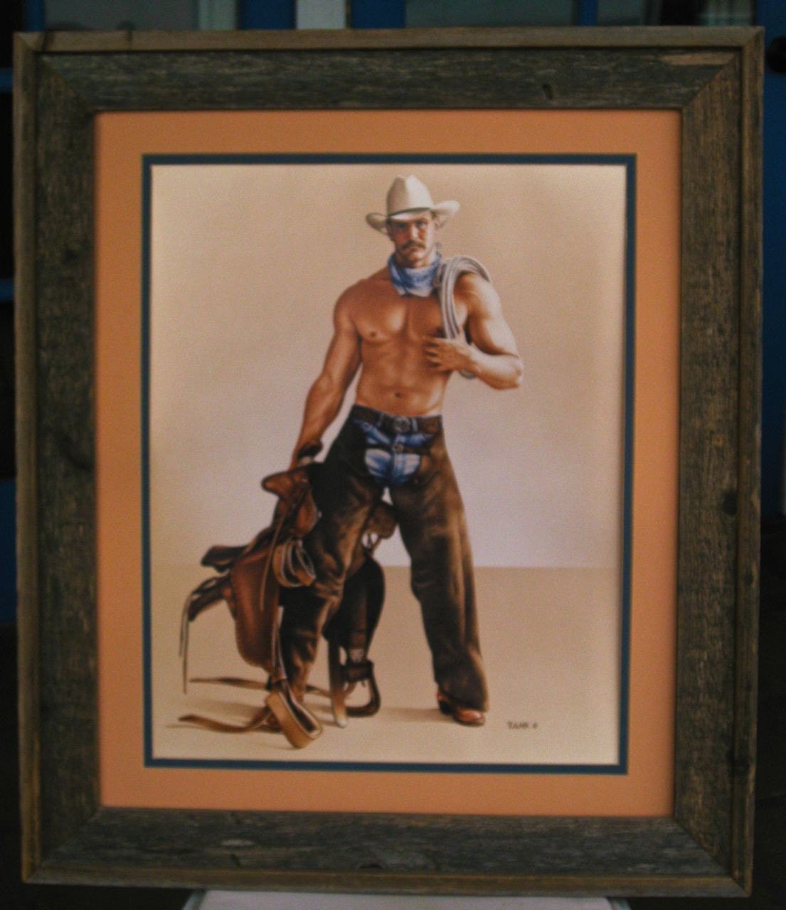 GAY INTEREST LARGE FRAMED ART PRINT SADDLE TRAMP by TANK