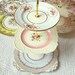 Alice Cheers Up, Pink & Pale Blue Cupcake Stand of Vintage China, 3 Tier Display for Baby Shower, Birthday, Wedding or Tea Party Centerpiece