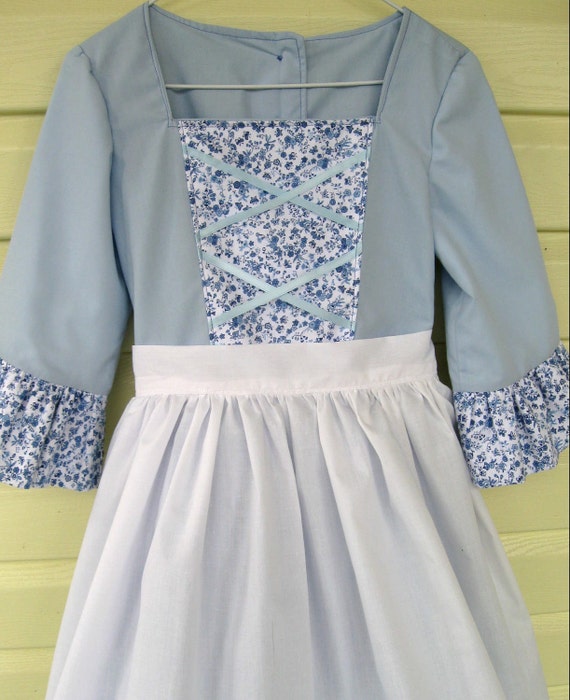 Girls Colonial Dress Apron & Mob Cap Girls Sz 78 by MimiKee