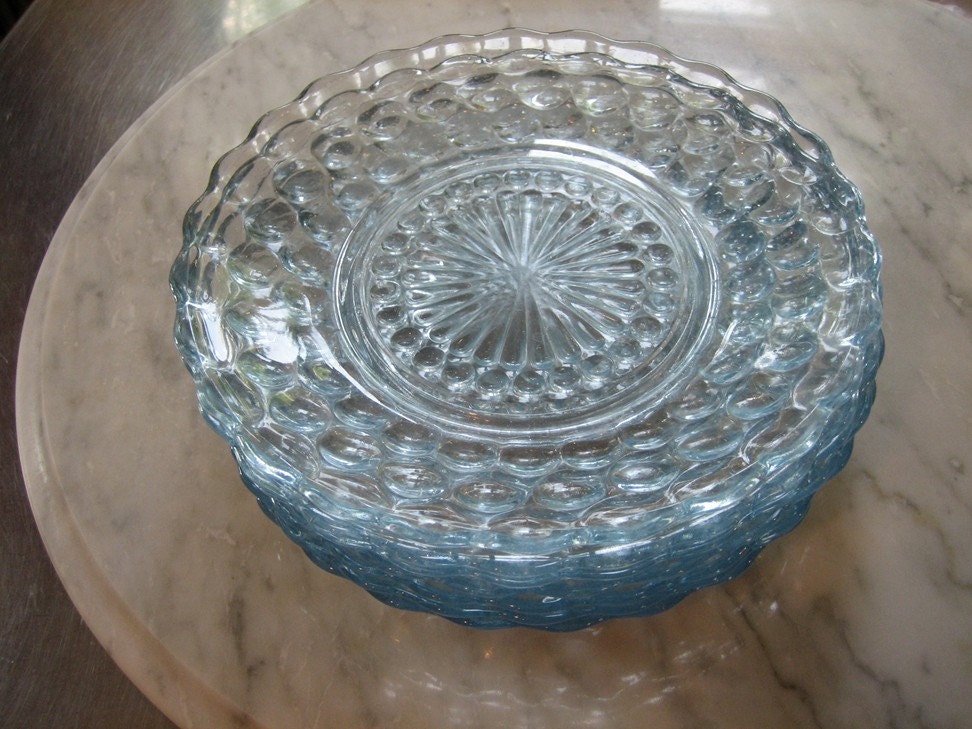 Blue Depression Glass Bubble Plates Set of Six