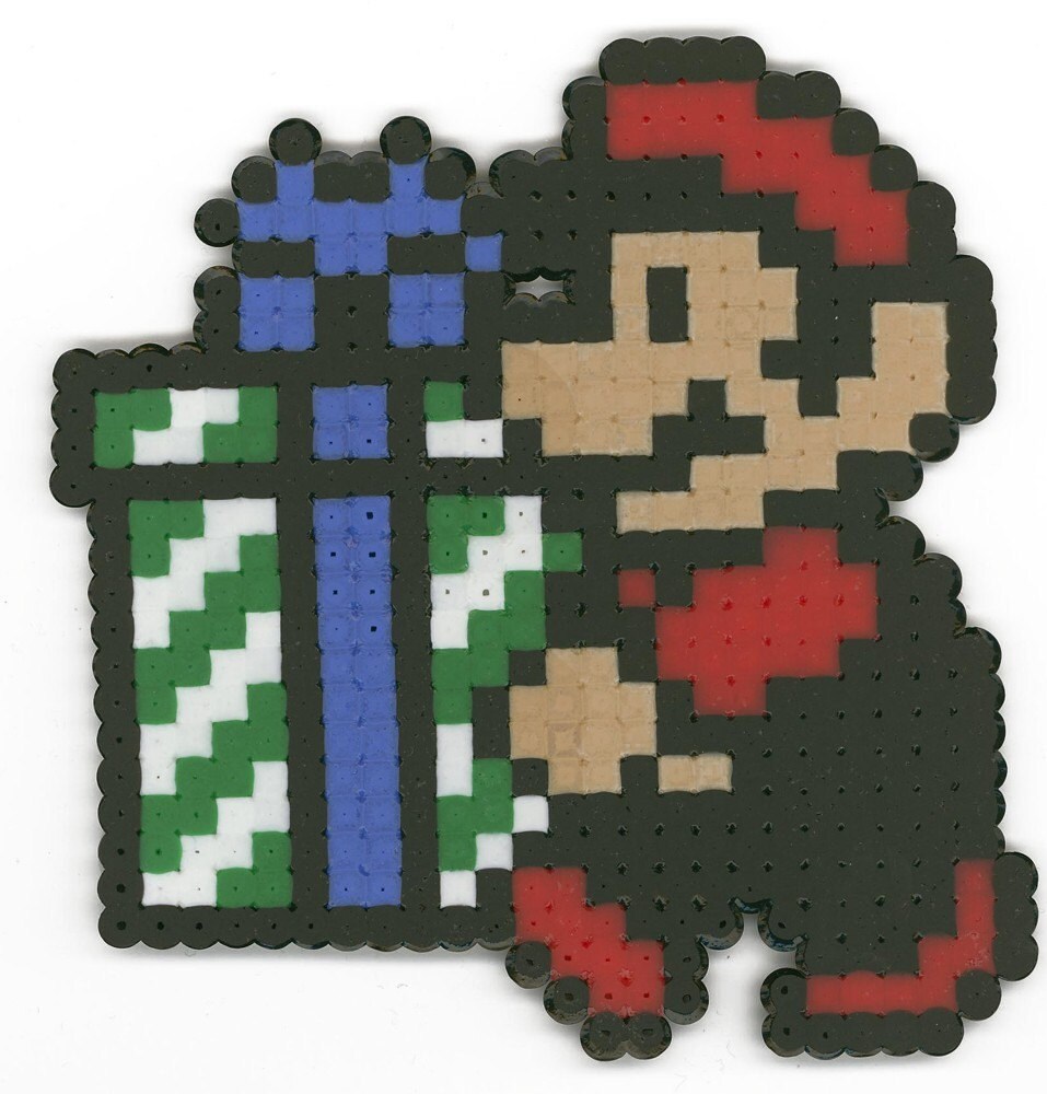 mario with present 8 bit christmas ornament mario with present 8 bit christmas ornament