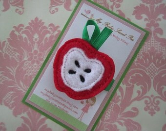 girls apple hair clip - My first day of school hair clip - no slip hair clip