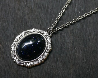 Blue Goldstone Necklace Cameo