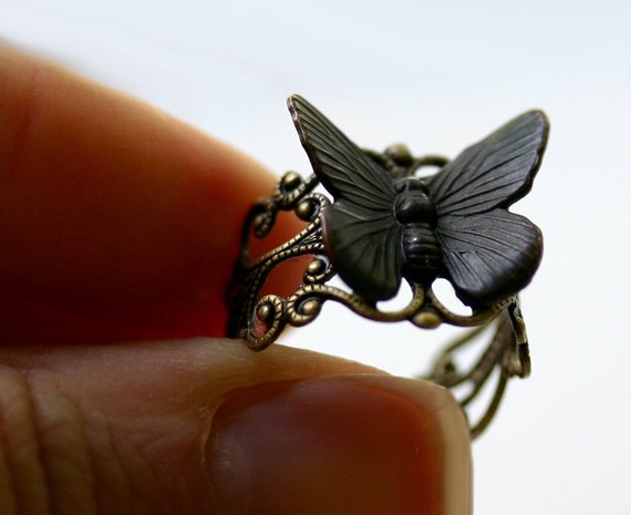 Butterfly Ring - Steampunk Black Goth Moth by robinhoodcouture steampunk buy now online