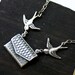 Envelope Locket Necklace with Flying Sparrows in Antique Silver