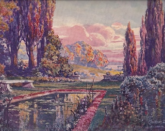 Serenity and Beauty in Parrish Garden Scene Vintage Art Print, 1930's