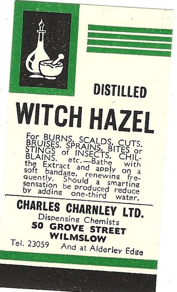 Distilled Witch Hazel Vintage Pharmacy Label 1920s