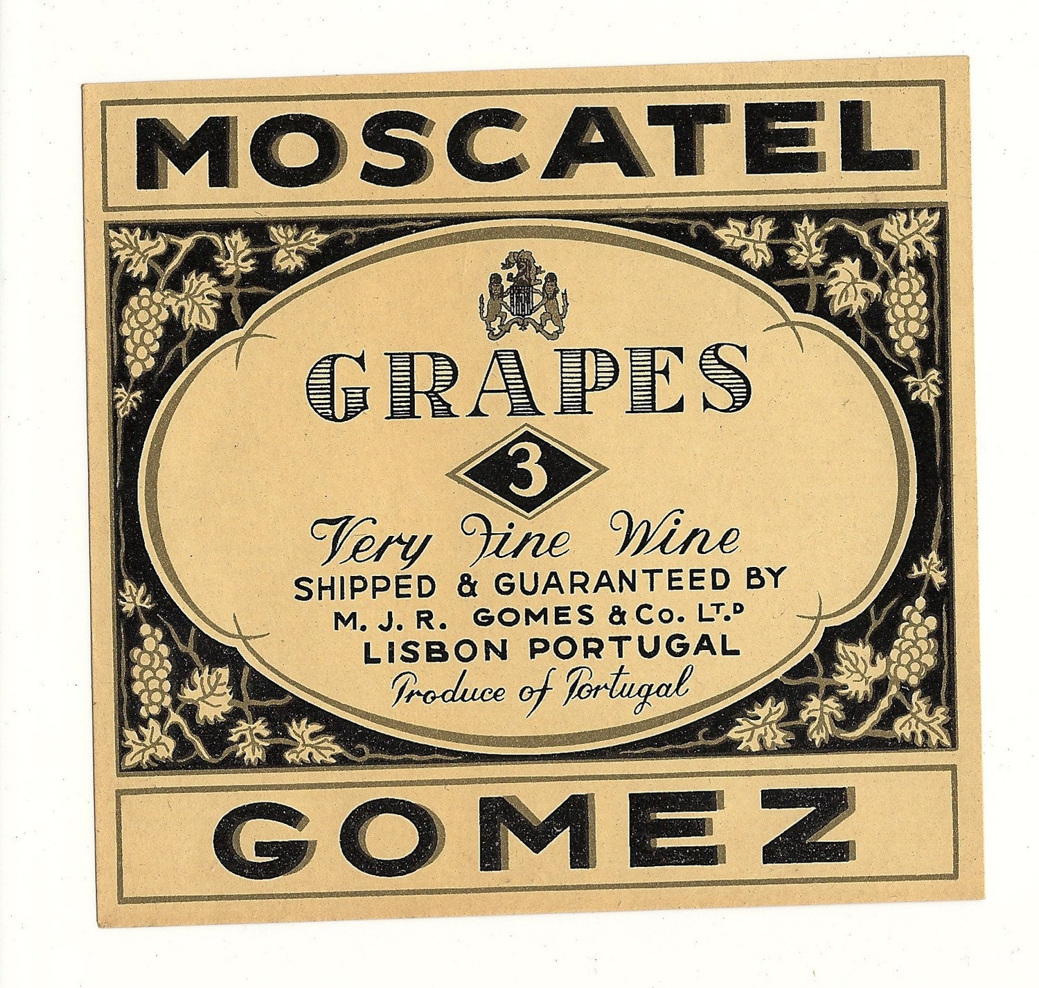 grapes 3 very fine wine vintage label 1950s