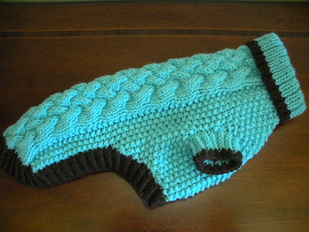 Dog Sweater Basket Weave Cable Knit Aqua by bychancedesigns