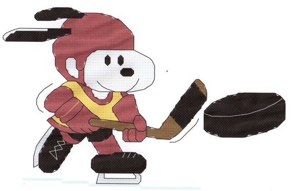 Snoopy Playing Hockey Cross Stitch Pattern