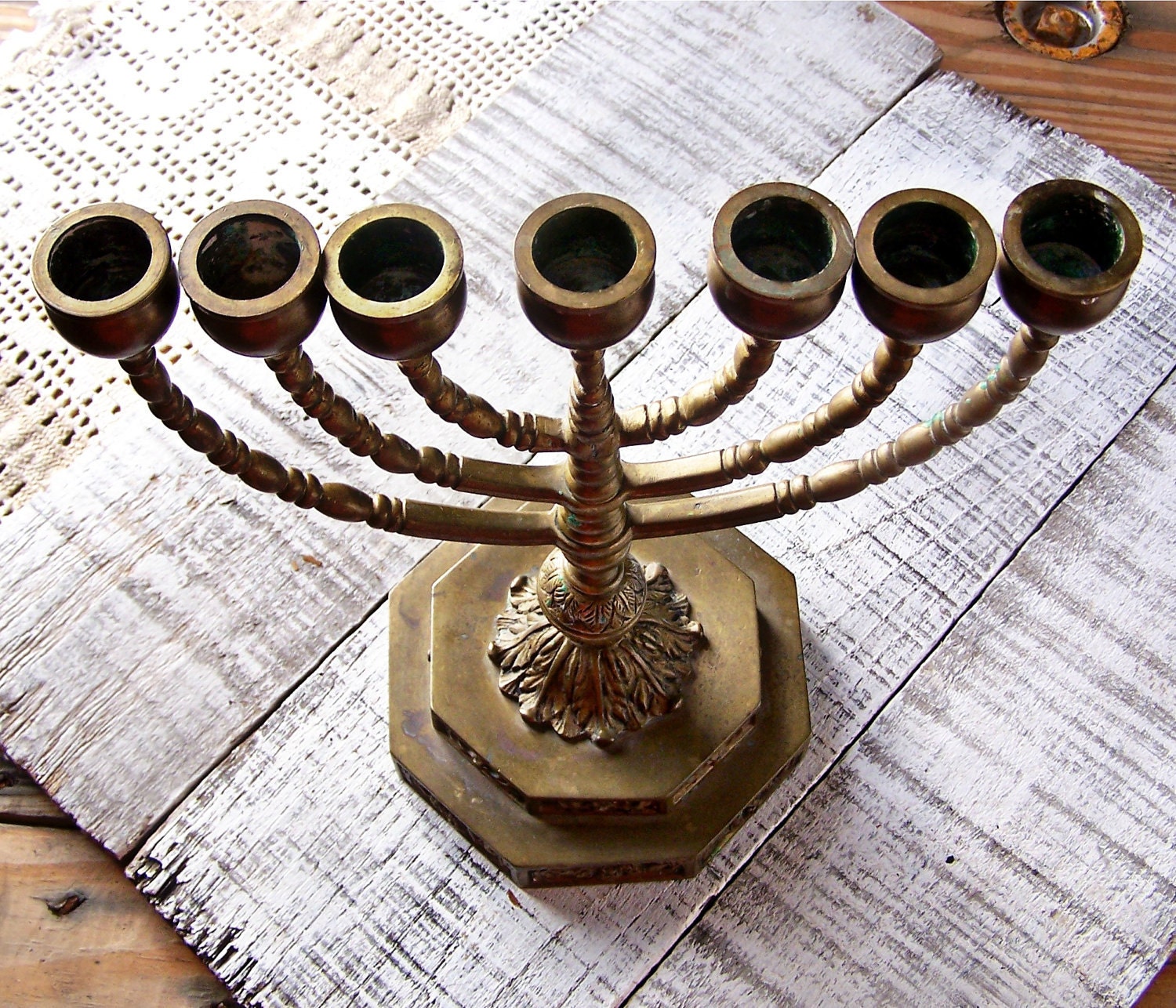 Vintage Solid Brass Traditional Menorah by AloofNewfWhimsy on Etsy