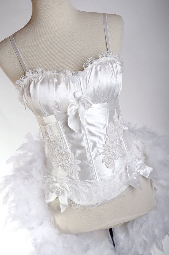 white feather corset