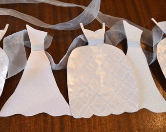 Wedding Dress Garland Paper Bridal Shower Decoration Sparkly White and Light Blue