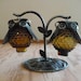 Amber hobnail and metal hanging owl salt and pepper shakers