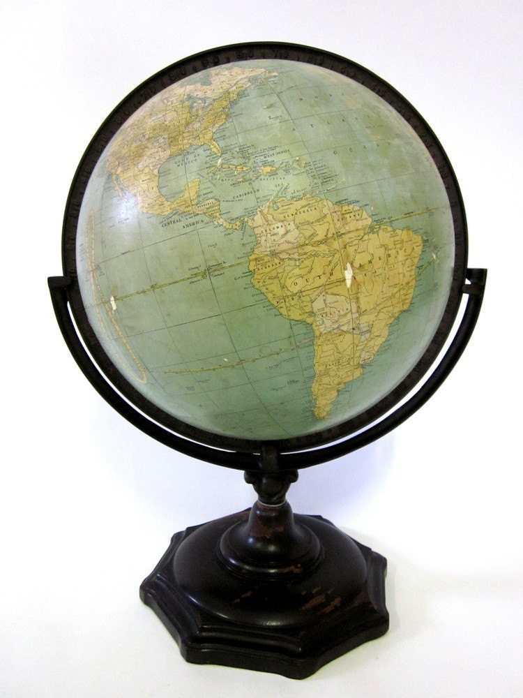 Vintage World Globe Pre-WW2 Victorian 1930 Barowe Crams