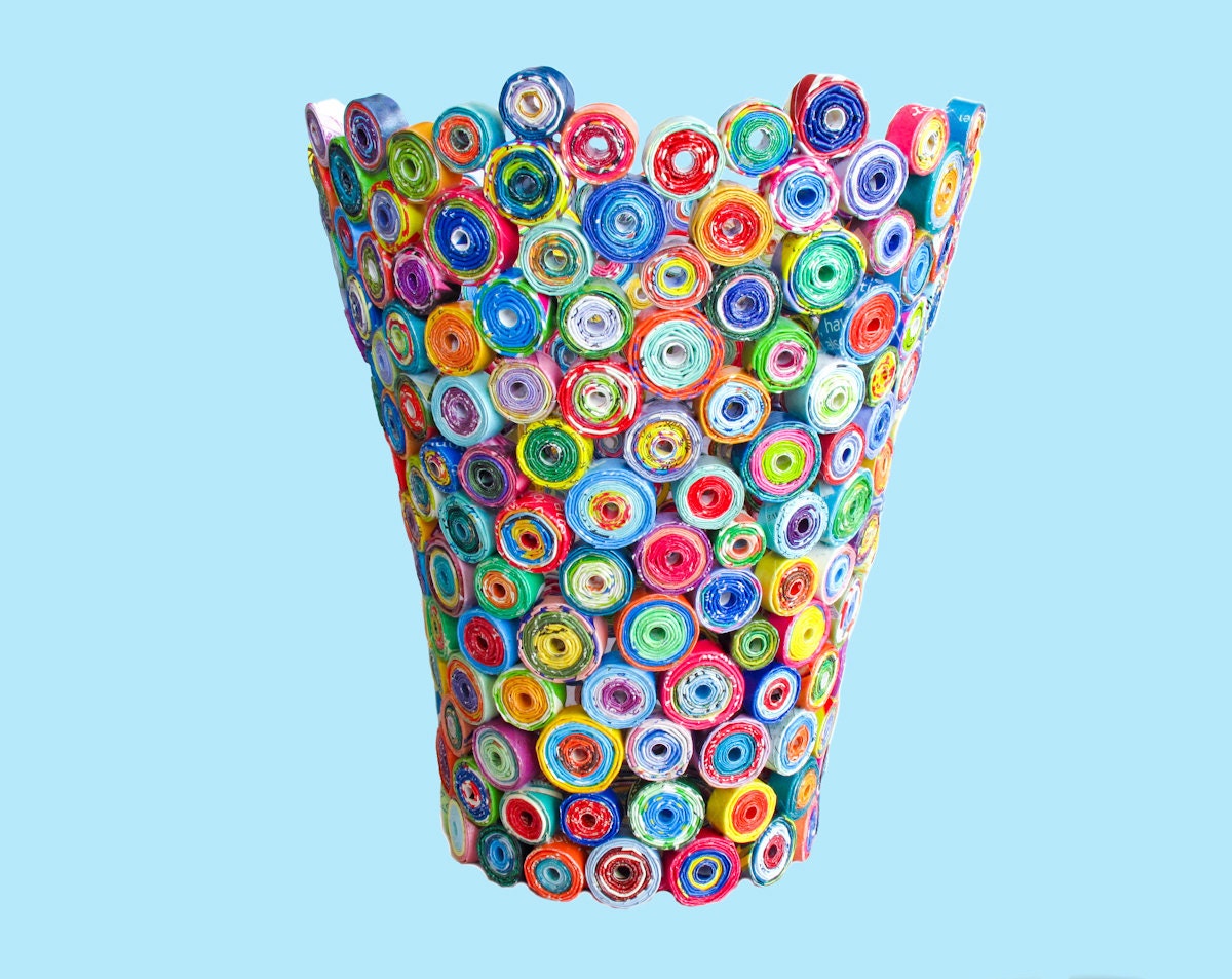 Recycled Magazine Vase colorful vase upcycled from magazines
