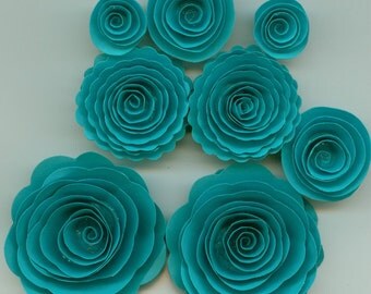 Teal Handmade Spiral Rose Paper Flowers