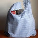 Light Blue Check Washable Reusable Recycled Upcycled Grocery Market Shopping Tote Bag