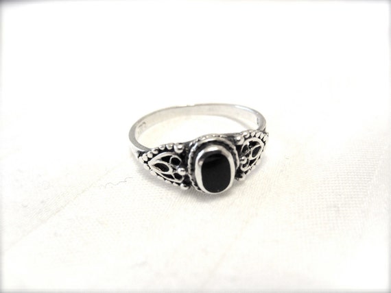 JC Sterling Silver Black Onyx Ring Size 7