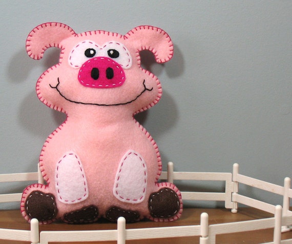 Stuffed Pig PATTERN - Sew by Hand Plush Felt Stuffed Animal PDF - Easy to Make