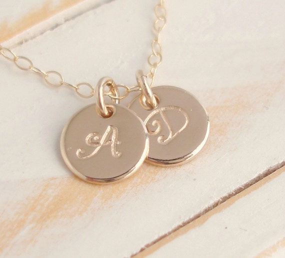 Small Initial Disc Necklace 14k Gold filled by GemPassionJewelry