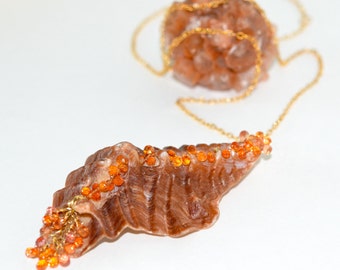 OOAK Necklace, Sapphire, Sea Shell, Gold Filled Necklace