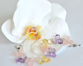 Amethyst, Citrine, Pink Quartz, Silver, Pastel Bracelet