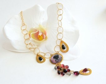 Watermelon Tourmaline Gold Filled Long Chain Necklace