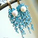 Solid Gold, luxury Long Cascading Earrings, Blue Topaz, Pearl, Oxidized Sterling Silver