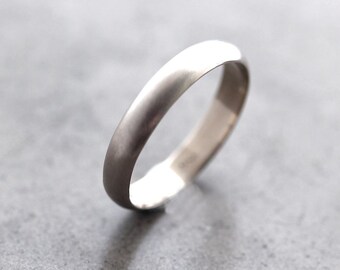 White Gold Wedding Band, 4mm Half Round Recycled 14k Palladium White Gold Wedding Band - Made in Your Size