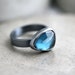 London Blue Topaz Ring, Rose Cut Teal Blue Stone Oxidized Recycled Sterling Silver Ring December Birthstone Blue Topaz Jewelry - US Size 7