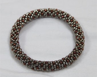 Nickel and Copper Seed Bead Crochet Bangle - Ready to Ship