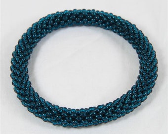 Teal Seed Bead Crochet Bangle - Ready to Ship